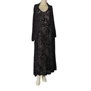 LASOIE Robe and Gown Size Medium Black Two piece Silk‎ Rayon Velvet Maxi Vintage